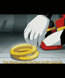 a sonic the hedgehog cartoon with the words the rings look perfect in my gloves on the bottom