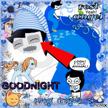 a goodnight sweet dreams postcard with cartoon characters