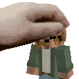 a pixel art of a person petting a minecraft character .