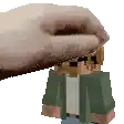 a pixel art of a person petting a minecraft character .
