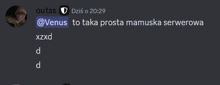 a screenshot of a discord conversation between @venus and xzxd