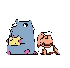 a pixel art of a hamster and a monkey sitting next to each other
