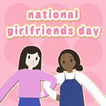 a poster for national girlfriends day showing two girls holding hands