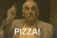 a man in a suit says pizza in a cartoon