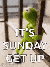 kermit the frog is sitting on a railing holding onto a railing .