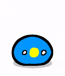 a cartoon drawing of a blue egg with a yellow sun on its face