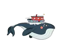 a whale with a boat on top of it 's head