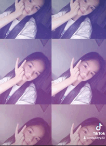 a girl 's face is displayed in a collage with the hashtag tiktok