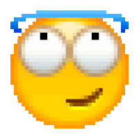 a pixel art of a smiley face with a blue band around its head