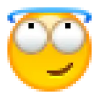 a pixel art of a smiley face with a blue band around its head