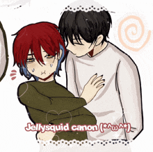 a drawing of a man holding another man with jellysquid canon written below it