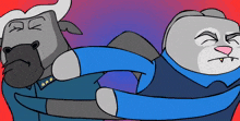 a cartoon of a buffalo and a rabbit hugging