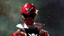 a red power ranger with a pirate helmet and sword