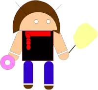 a cartoon character holding a donut and a cotton candy