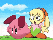 two cartoon characters are standing next to each other and one of them has a surprised look on her face