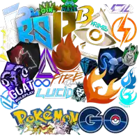 a pokemon go logo is surrounded by various logos