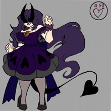 a drawing of a woman with horns and a tail with a heart in the corner