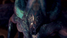 a close up of a creature with horns and a blue background