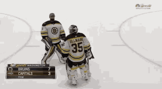 Goalie Hug It Out Linus Ullmark Jeremy Swayman Bruins Boston Ice