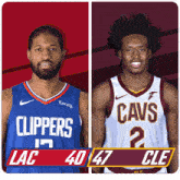 two basketball players one from the clippers and one from the cavs are standing next to each other