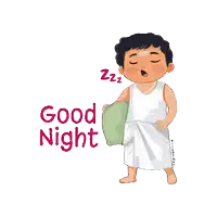 a cartoon of a man holding a pillow with the words good night behind him