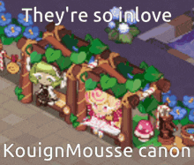 a screenshot of a game with the words they 're so in love kouignmousse canon