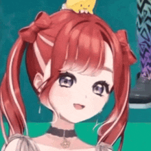 a close up of a girl with red hair and blue eyes