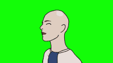 a cartoon drawing of a bald man with red lips