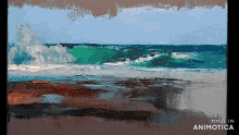 a painting of a beach with the words made in animotica below it