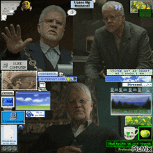 a man with a beard and glasses is surrounded by computer screens including one that says i like computer