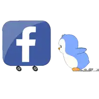 a penguin is standing in front of a facebook logo