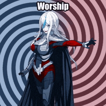 a picture of a woman with the word worship written above her