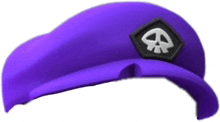 a purple hat with a skull patch on it .