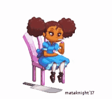 a pixel art drawing of a girl sitting on a chair