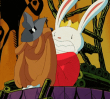 a cartoon rabbit wearing a crown and a hat