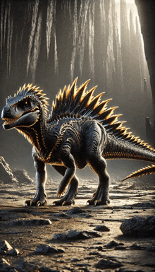 a black dinosaur with yellow spikes on its back