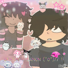 a drawing of a girl and a boy with anon written on it