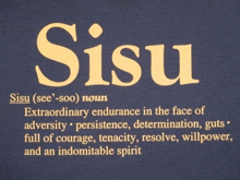 the word sisu that is on a blue shirt