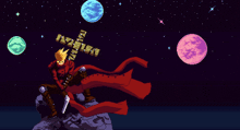 a pixel art drawing of a man holding a sword with a cross in the background that says ' a2 '