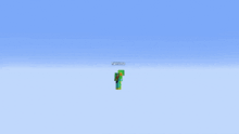 a minecraft character is floating in the air with a blue sky in the background .