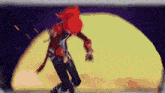 a cartoon character with red hair is standing in front of a yellow circle .