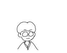 a black and white drawing of a boy with glasses and the word stretch written above him
