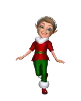 a cartoon elf with a green hat and green pants is running