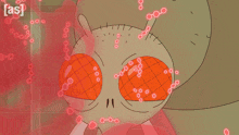 a cartoon of a bug with orange eyes and the words [ as ] on the bottom right