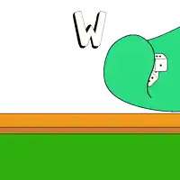 a cartoon drawing of a hand holding two dice with the letter w on it .