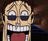 a cartoon of a man with his mouth open and glasses