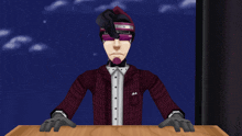 a cartoon character wearing a purple jacket and sunglasses