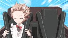 a girl in a maid outfit is sitting on a roller coaster