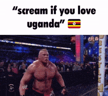 a picture of a man with the words " scream if you love uganda " on the bottom