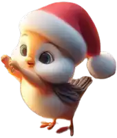 a cartoon bird wearing a santa hat holds something